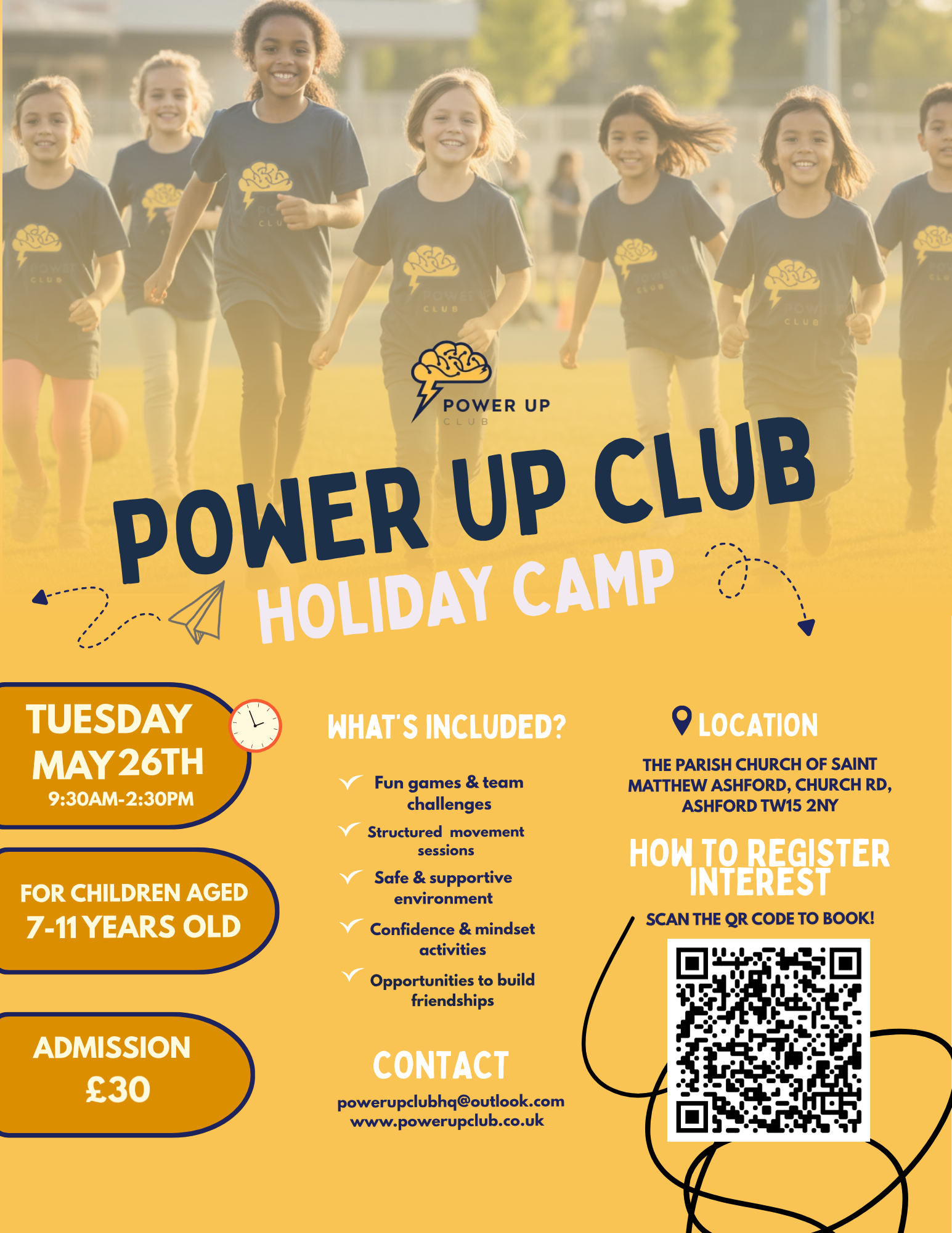 Power Up Club Holiday Camp – Tuesday 26th May, 9:30am–2:30pm, ages 7–11, £30 admission